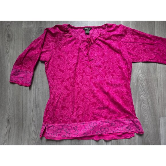 Eddie Bauer Womens Pink Floral Paisley Top L 100% Cotton 3/4 Sleeve - Picture 5 of 9